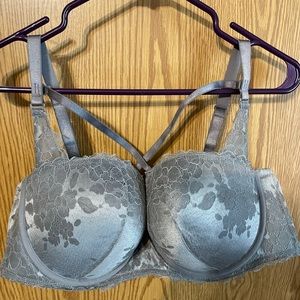 Torrid Gray lace underwire removable straps can be strapless.